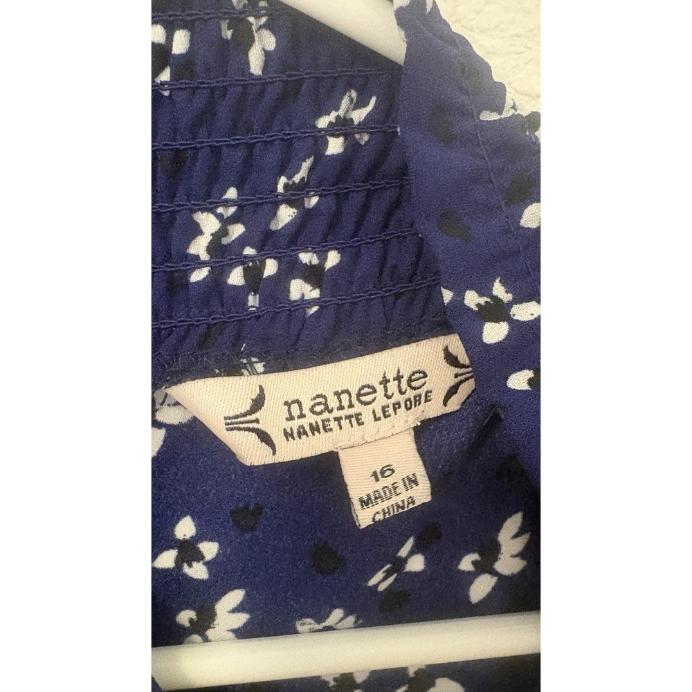 Nanette Lepore Mock Neck Floral Print Dress Cottagecore Size 16 Blue Black - Picture 4 of 5